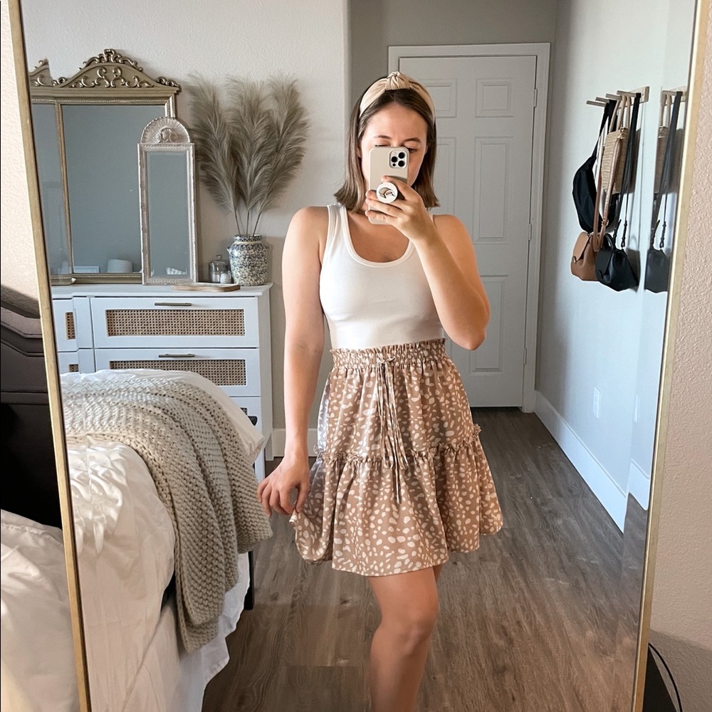 Tan Polka Dot Ruffle Skirt